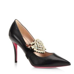 Gucci Black Pump with Crystal Heart